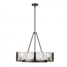  3164-6 BLK-HWG - Aenon 6-Light Chandelier in Matte Black with Hammered Water Glass Shade